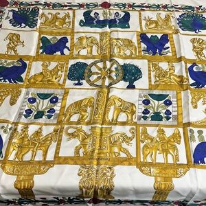 Hermes Gold and Blue Scarf